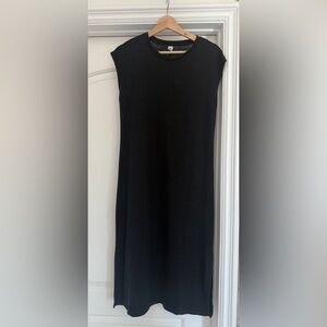 Old Navy Black Linen Midi Dress Crew Neck Sleeveless